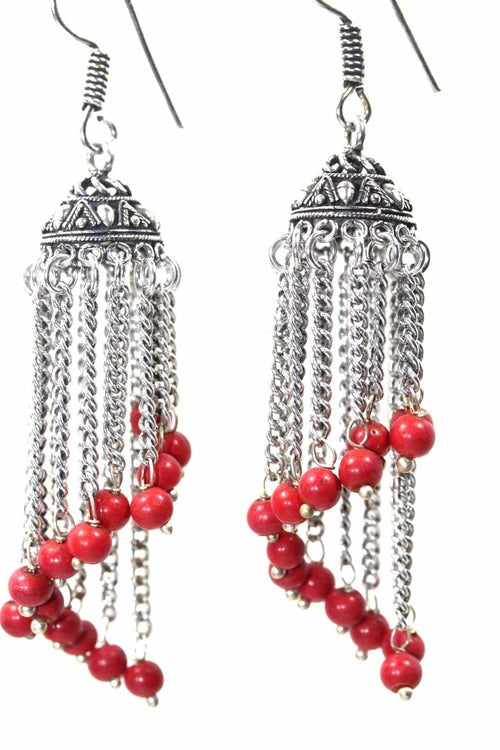 Turquoise Marbled Bead Chandelier Dangle Earrings 3 Inch