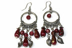 Black Bead Dangle Earrings Boho Chandelier Silver Leaf