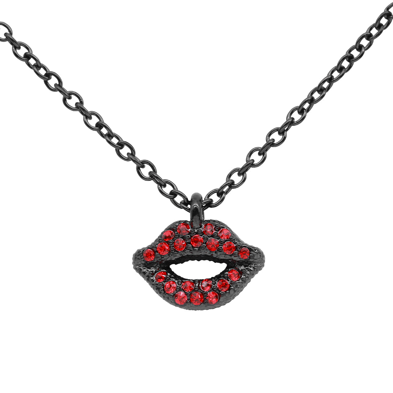 Red Black Lips Pendant Necklace Womens Gothic Chain