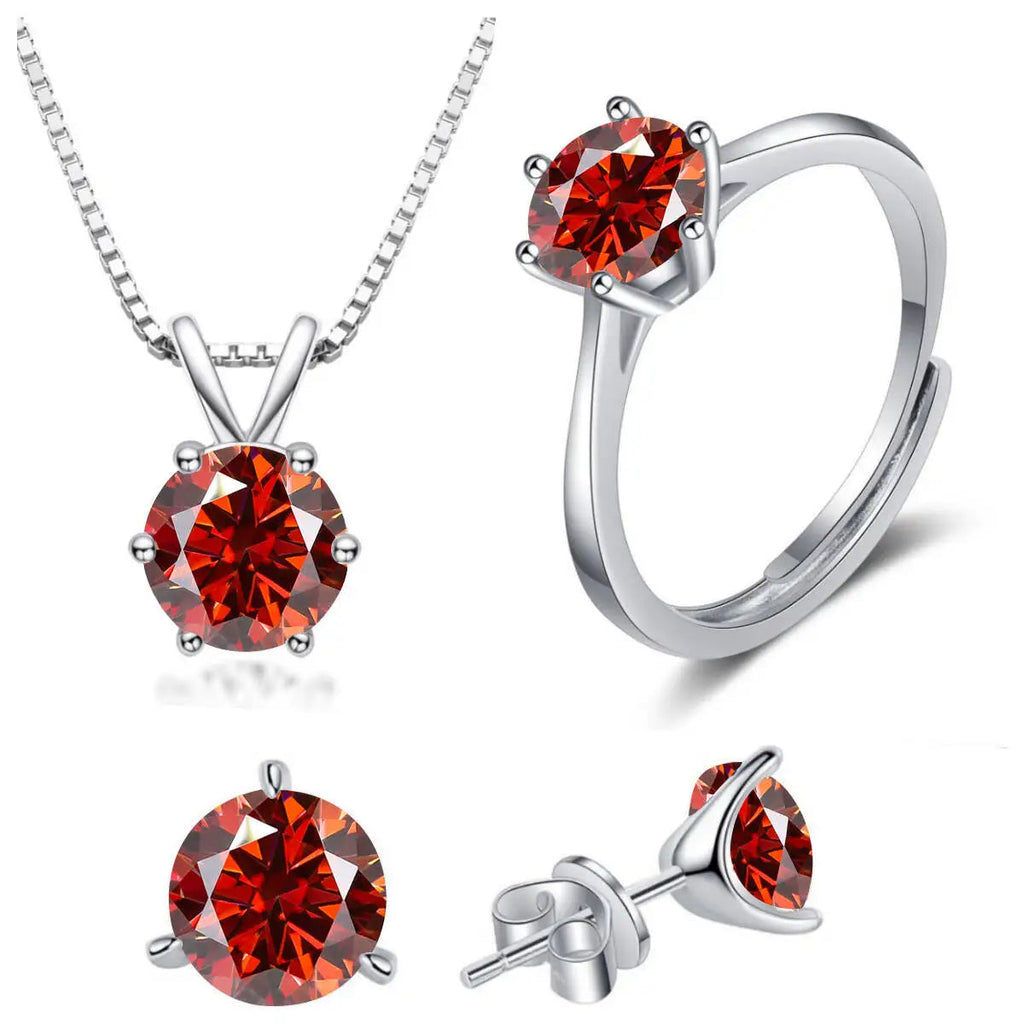 925 Sterling Silver 1ctx4 D Moissanite Necklace Earrings Set Bridal Jewelry BandsCo Straps