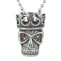 Red Flame Skull Crown Necklace Gothic Red Crystal Pendant