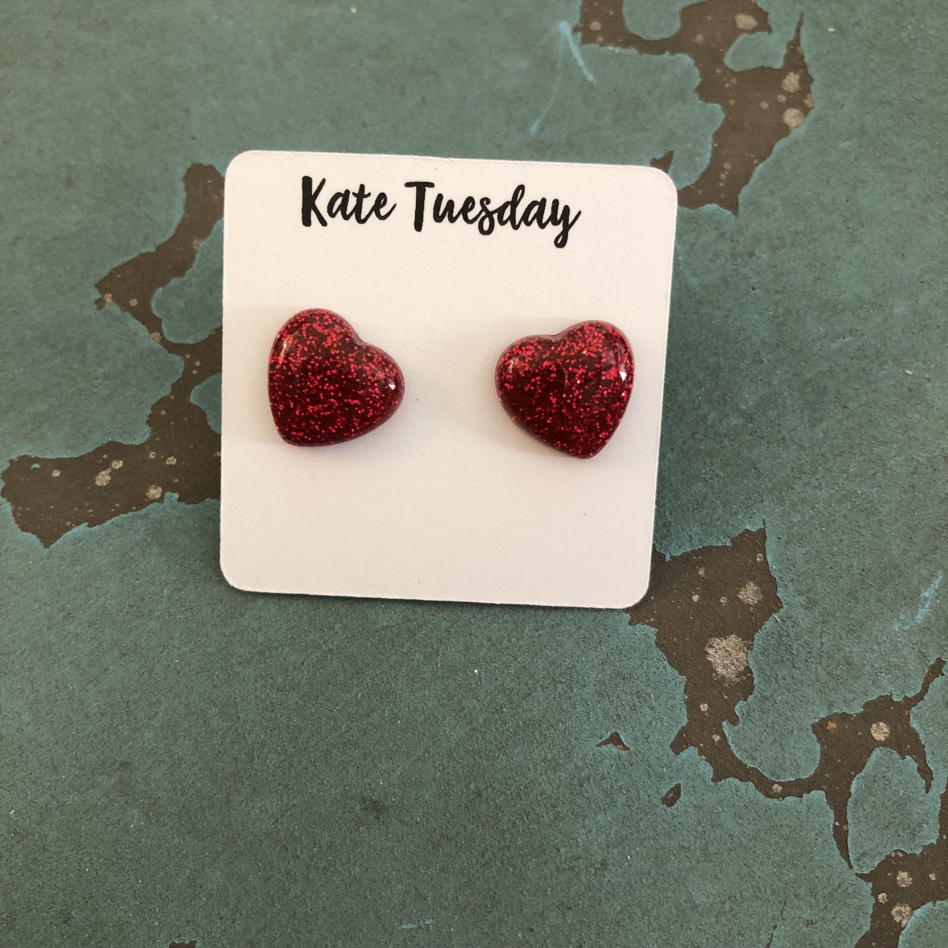 Red Glitter Heart Stud Earrings For Women Teens Cute Gift