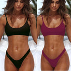Red Micro Bikini Set Women Swimming Suit Padded Bra Bikini Two-Piece Swimwear Thong Bathing Suit Swimsuit Women's Ribbed Scoop Neck Bikini Thong Bathing Suit Two Piece Swimsuit Stevvex