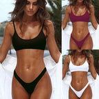 Red Micro Bikini Set Women Swimming Suit Padded Bra Bikini Two-Piece Swimwear Thong Bathing Suit Swimsuit Women's Ribbed Scoop Neck Bikini Thong Bathing Suit Two Piece Swimsuit Stevvex