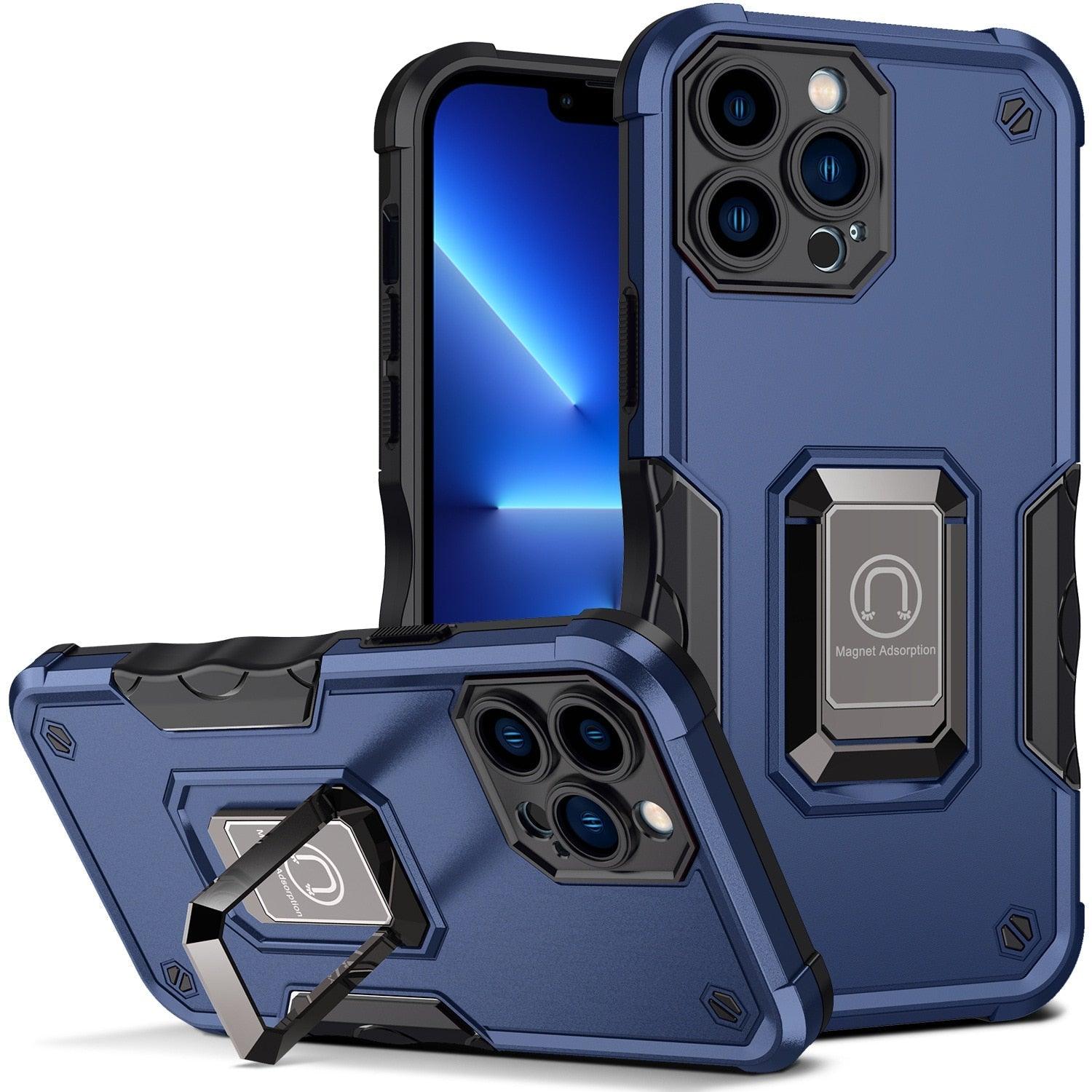 Red Shockproof Camera Protective Case For iPhone 14 Pro Max 13 Pro 12 Kickstand Holder Built-in Magnetic Smartphone Phone Cover Stevvex