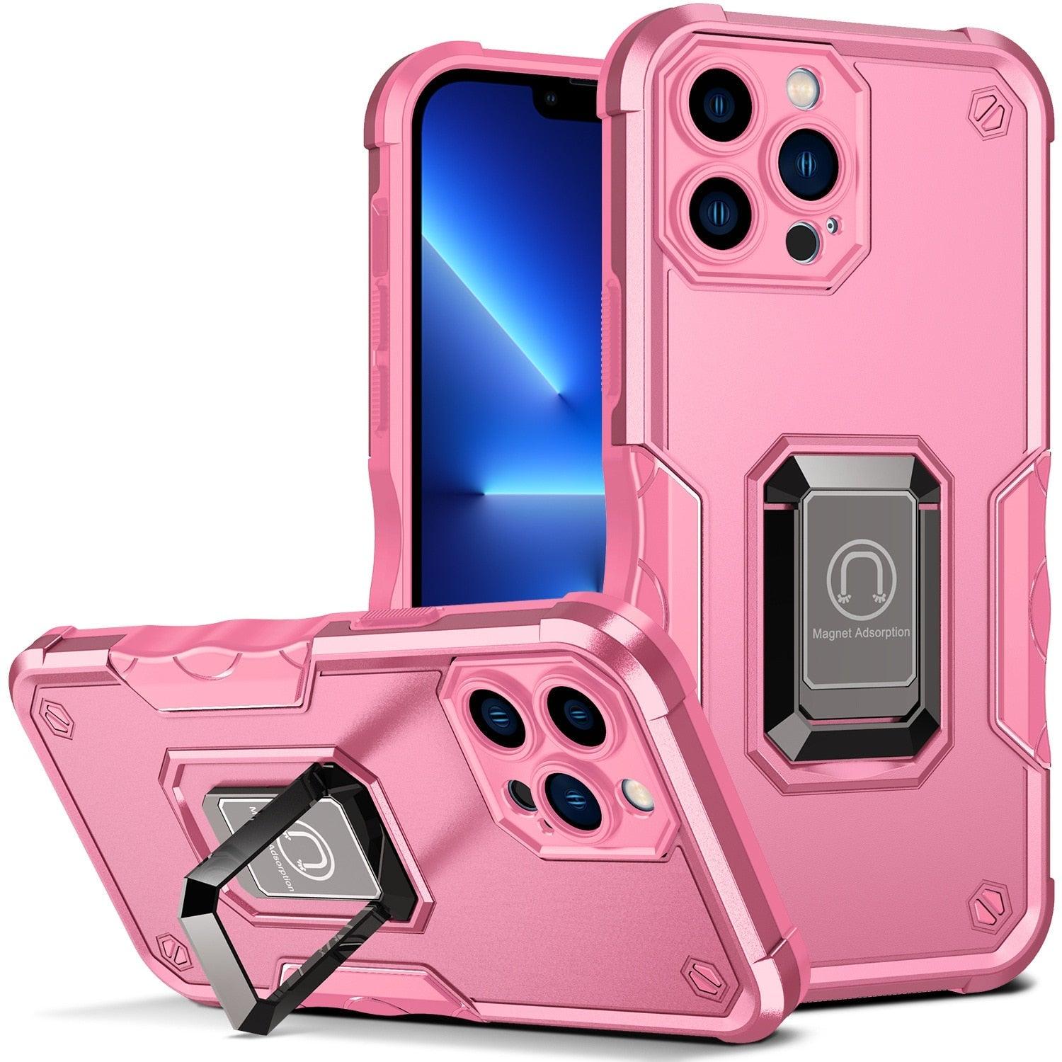 Red Shockproof Camera Protective Case For iPhone 14 Pro Max 13 Pro 12 Kickstand Holder Built-in Magnetic Smartphone Phone Cover Stevvex