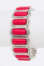 Red Stone Open Cuff Bangle Silver Tone Adjustable Stylish
