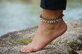 Red Stone Silver Bell Boho Anklet Adjustable Chain Women