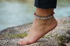 Red Stone Silver Bell Boho Anklet Adjustable Chain Women