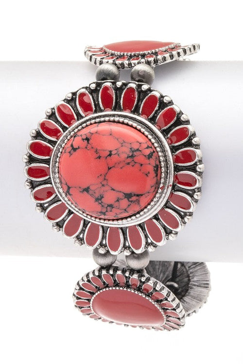 Turquoise Stone Western Boho Stretch Bracelet Multicolor