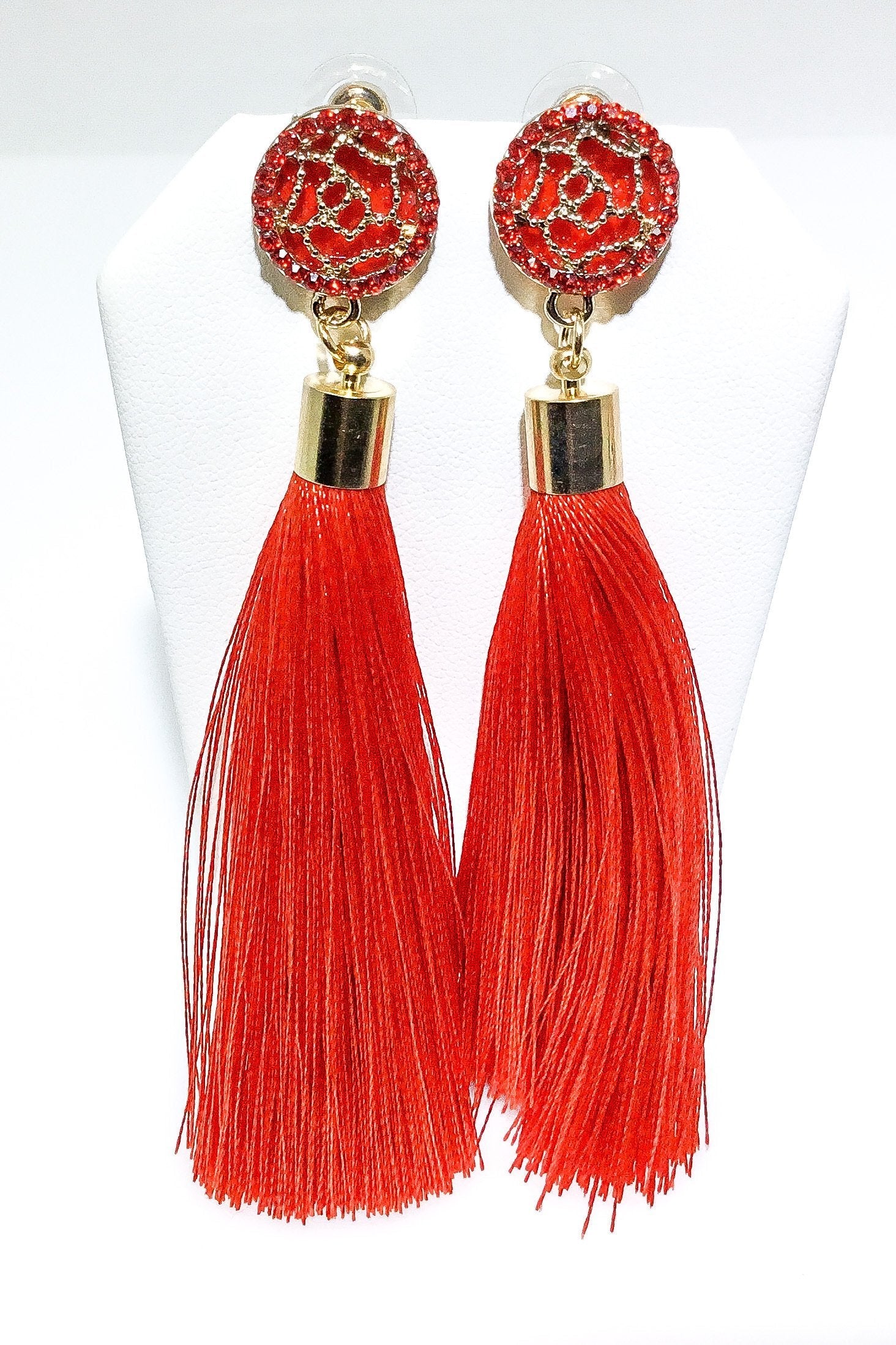 Indian Blue Tassel Drop Dangle Earrings Gold Accent