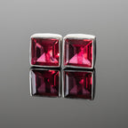 Red Tourmaline Square Stud Earrings 8mm Sterling Silver