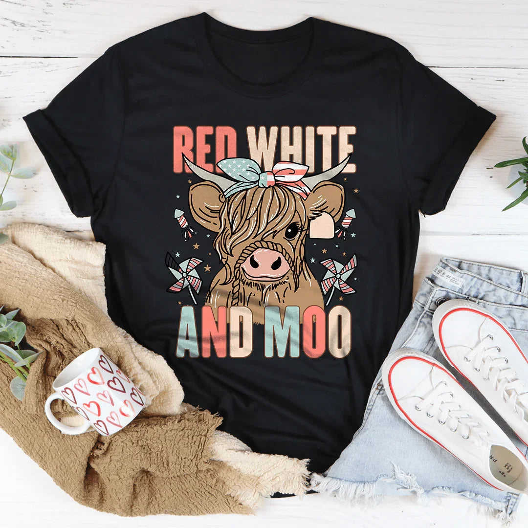 Red White And Moo Tee Peachy Sunday
