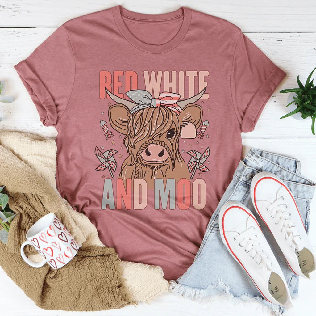 Red White And Moo Tee Peachy Sunday