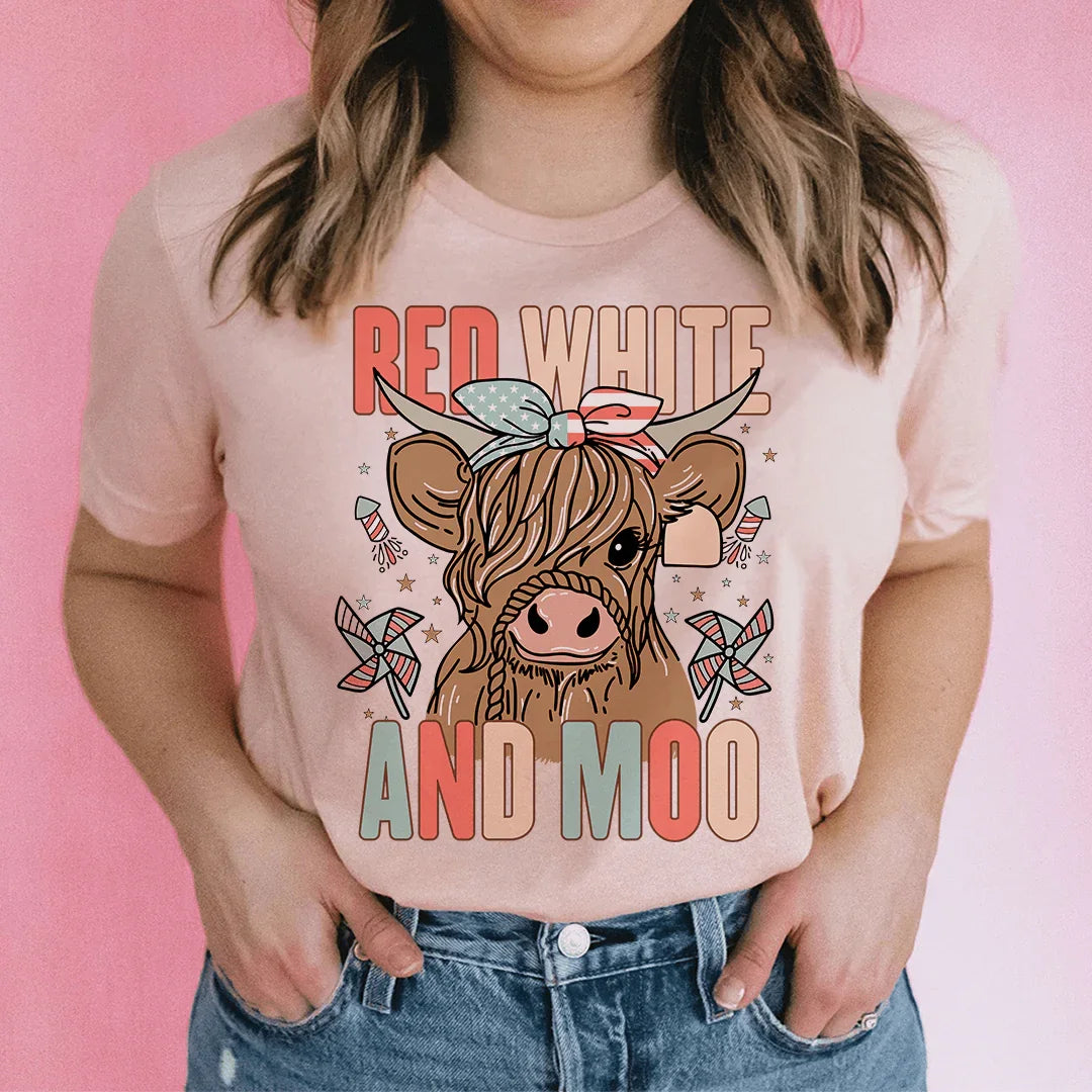 Red White And Moo Tee Peachy Sunday