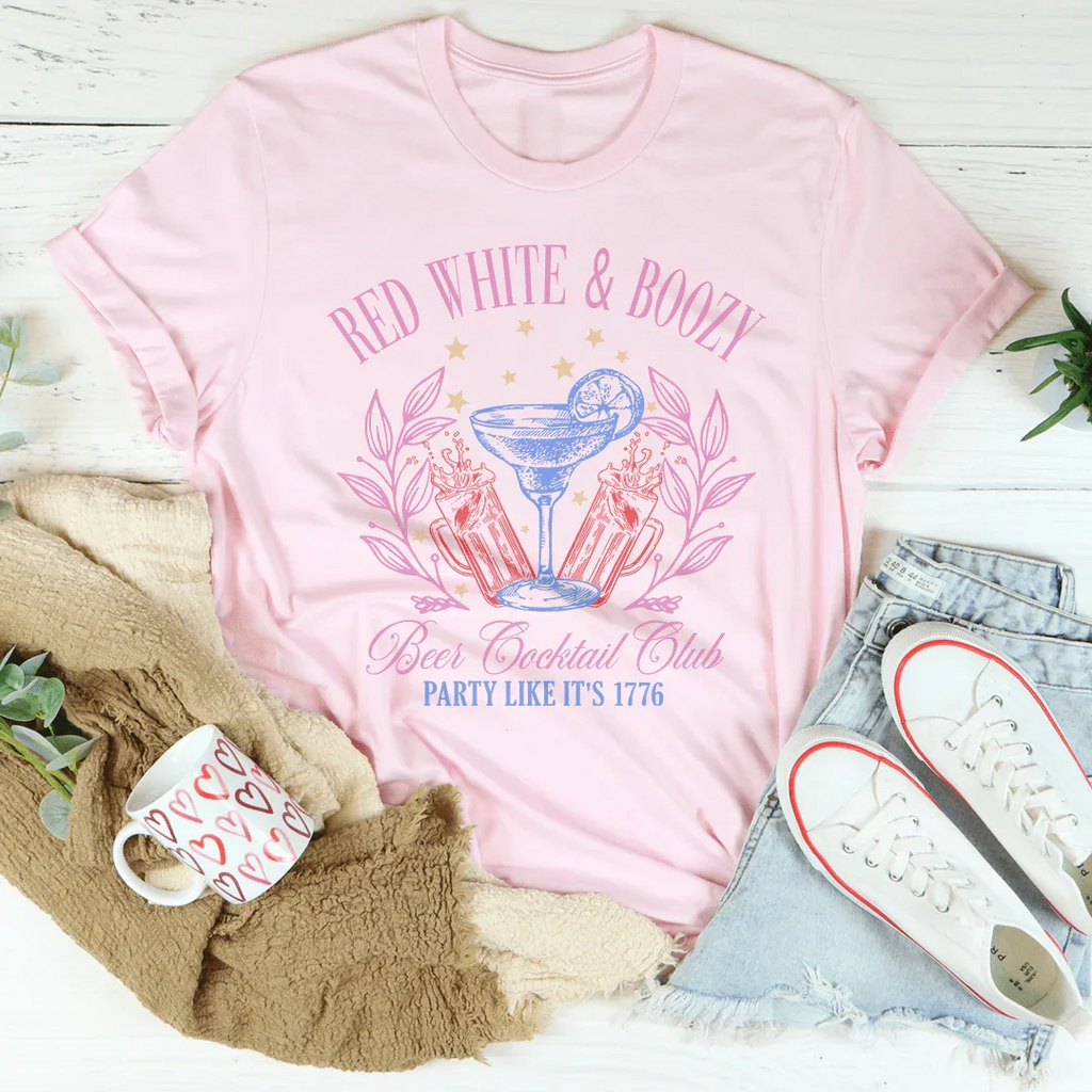 Red White & Boozy Beer & Cocktail Club Party Like It's 1776 Tee Peachy Sunday