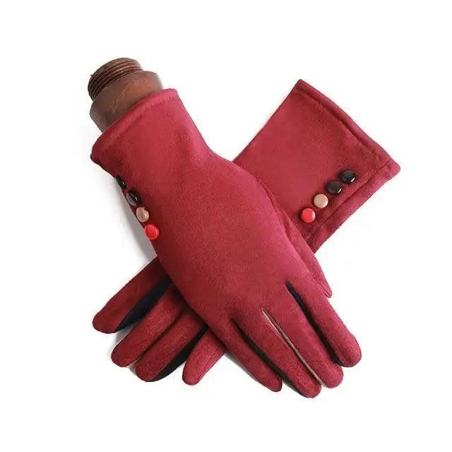 Red Winter Warm One Size Touch Screen Glove Female Fur Thick Driving Comfortable Gloves For Autumn Stevvex