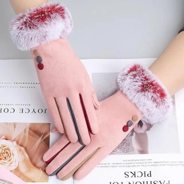 Red Winter Warm One Size Touch Screen Glove Female Fur Thick Driving Comfortable Gloves For Autumn Stevvex