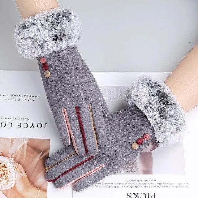 Red Winter Warm One Size Touch Screen Glove Female Fur Thick Driving Comfortable Gloves For Autumn Stevvex