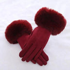 Red Winter Warm One Size Touch Screen Glove Female Fur Thick Driving Comfortable Gloves For Autumn Stevvex