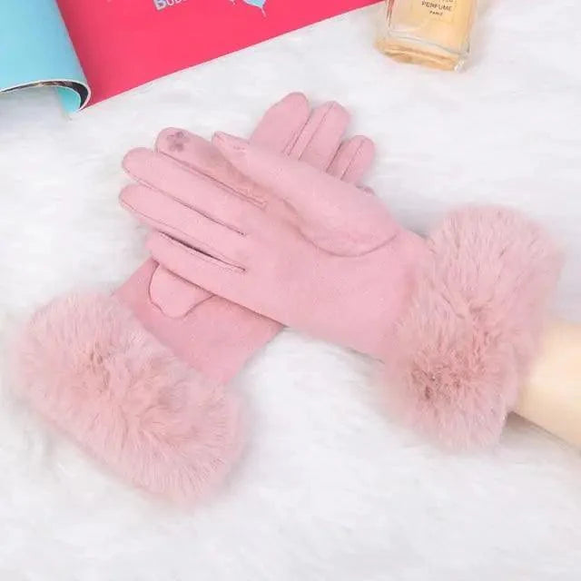 Red Winter Warm One Size Touch Screen Glove Female Fur Thick Driving Comfortable Gloves For Autumn Stevvex