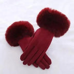 Red Winter Warm One Size Touch Screen Glove Female Fur Thick Driving Comfortable Gloves For Autumn Stevvex