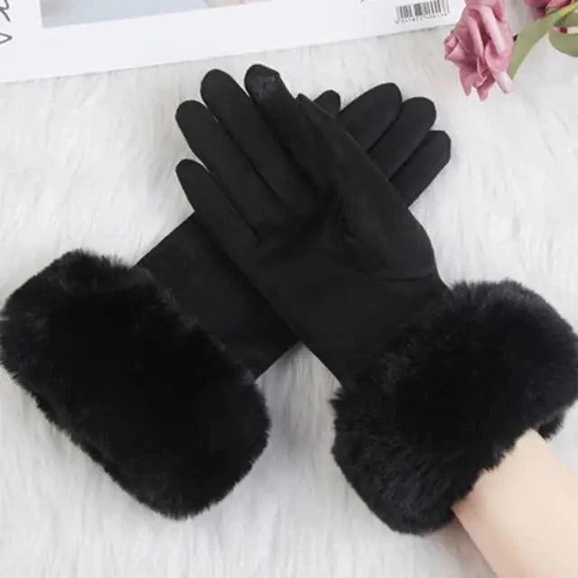 Red Winter Warm One Size Touch Screen Glove Female Fur Thick Driving Comfortable Gloves For Autumn Stevvex