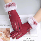 Red Winter Warm One Size Touch Screen Glove Female Fur Thick Driving Comfortable Gloves For Autumn Stevvex
