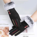 Red Winter Warm One Size Touch Screen Glove Female Fur Thick Driving Comfortable Gloves For Autumn Stevvex