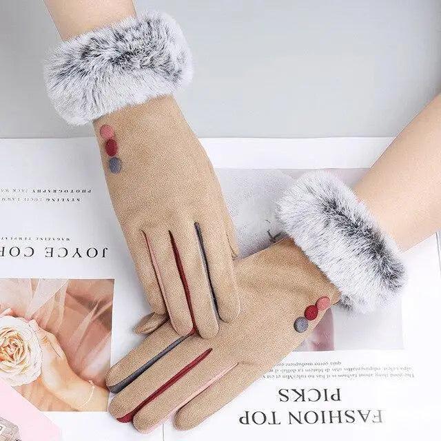 Red Winter Warm One Size Touch Screen Glove Female Fur Thick Driving Comfortable Gloves For Autumn Stevvex