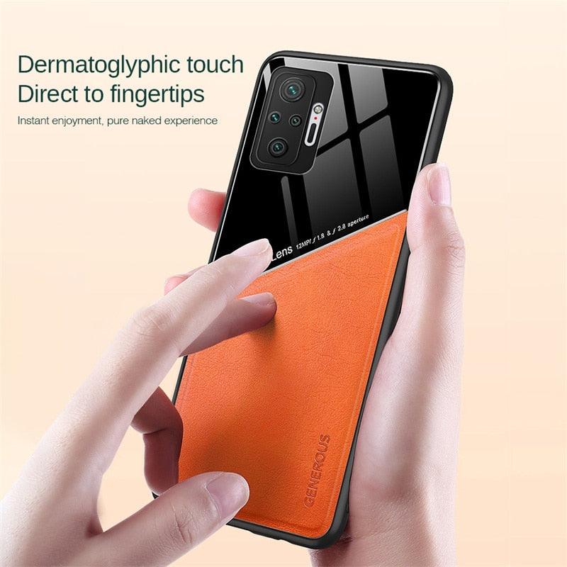 Redmi Note10 Pro Case Leather Car Magnetic Holder Cover For Xiaomi Redmi Note 10 11 Pro 11S 10S 10T Soft Frame Shockproof Luxury Pattern Leather Slim Protective Case Stevvex