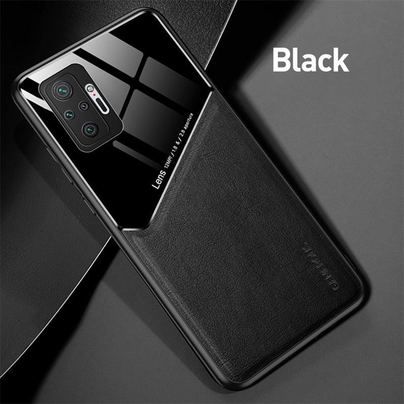 Redmi Note10 Pro Case Leather Car Magnetic Holder Cover For Xiaomi Redmi Note 10 11 Pro 11S 10S 10T Soft Frame Shockproof Luxury Pattern Leather Slim Protective Case Stevvex