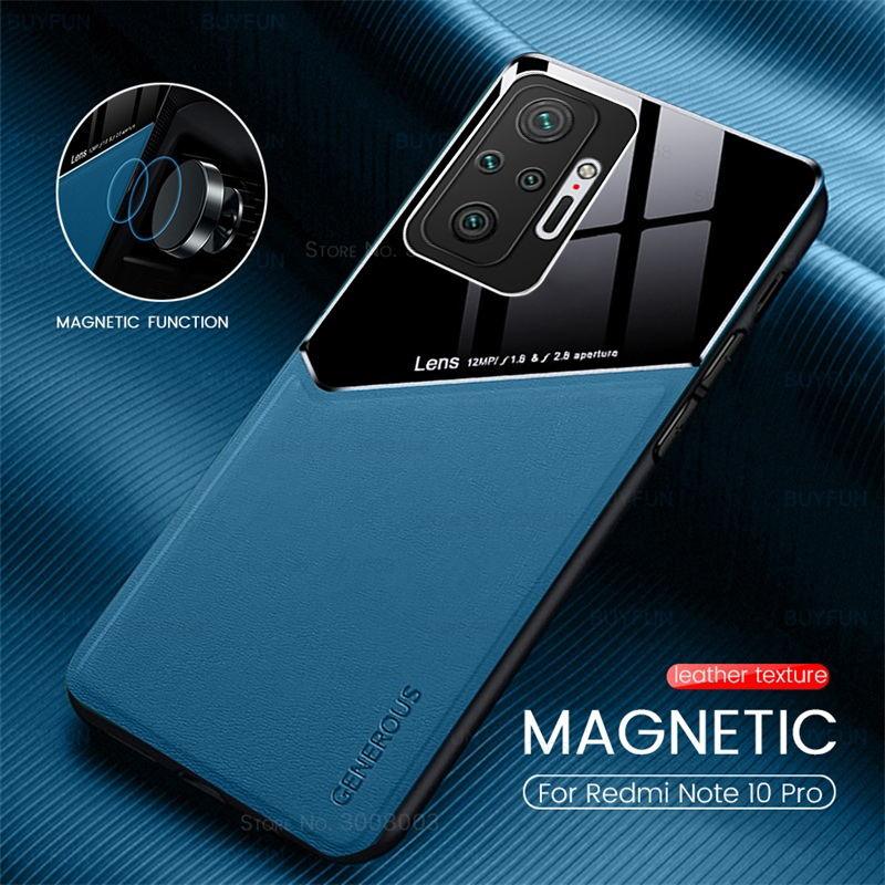 Redmi Note10 Pro Case Leather Car Magnetic Holder Cover For Xiaomi Redmi Note 10 11 Pro 11S 10S 10T Soft Frame Shockproof Luxury Pattern Leather Slim Protective Case Stevvex