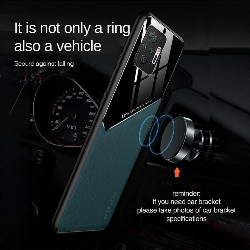 Redmi Note10 Pro Case Leather Car Magnetic Holder Cover For Xiaomi Redmi Note 10 11 Pro 11S 10S 10T Soft Frame Shockproof Luxury Pattern Leather Slim Protective Case Stevvex