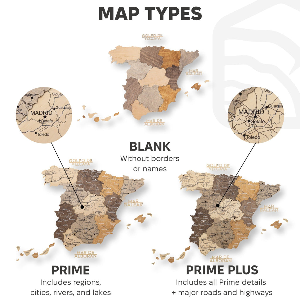 Wooden Map of Spain – Multicolor