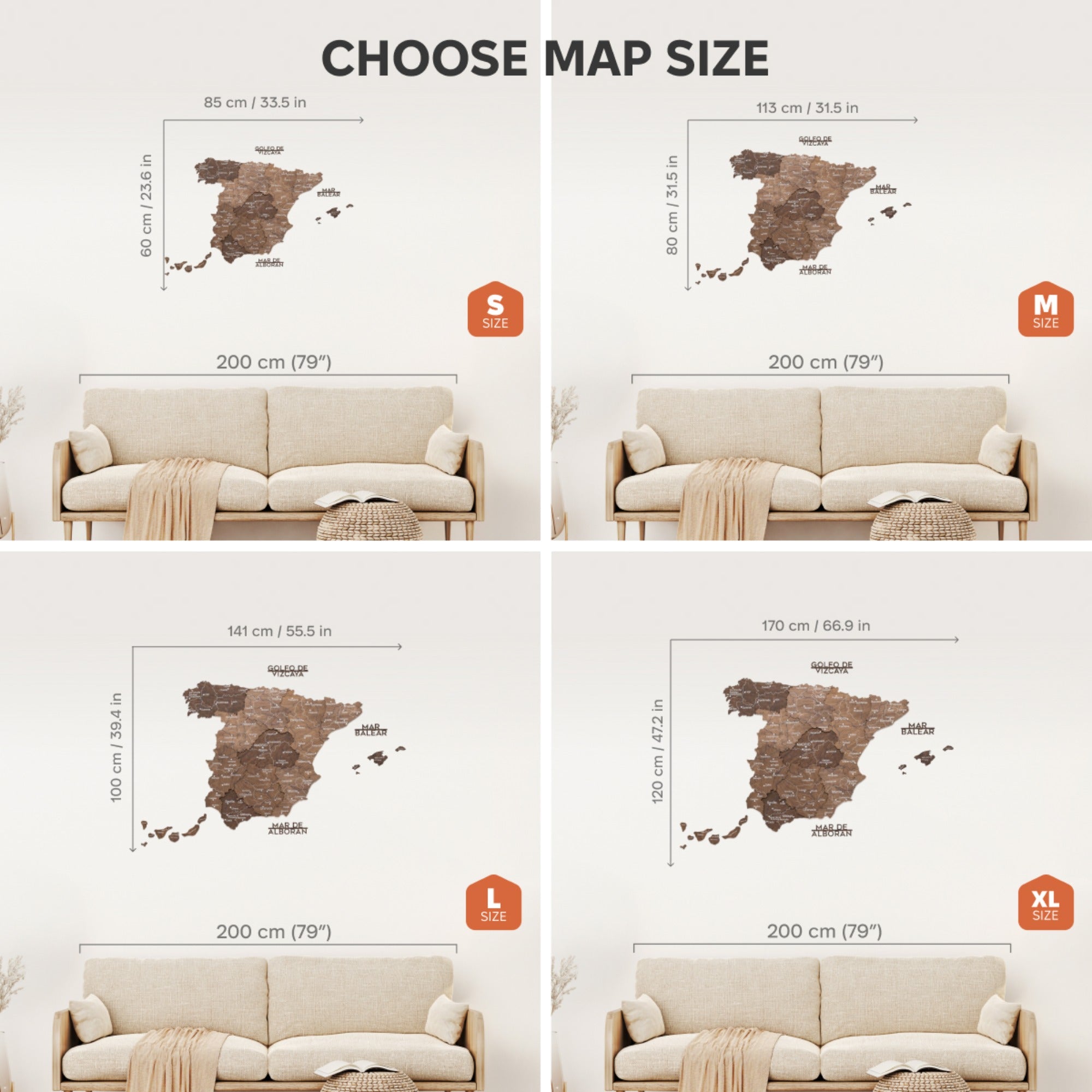 Wooden Map of Spain – Dark Walnut
