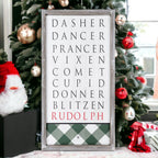 Santa Reindeer Sign Farmhouse Christmas Wall Decor 12x24x1.5 Plaid Reindeer Names Rudolph BandsCo Straps