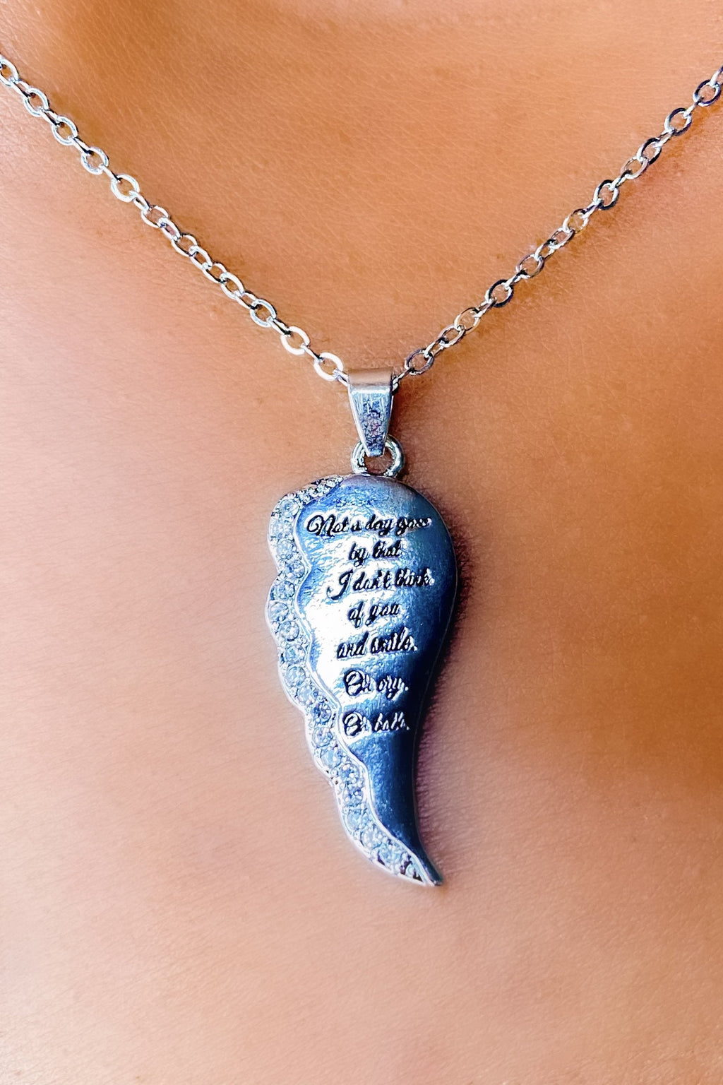 Remembrance Necklace Engraved Angel Wing Memorial Pendant