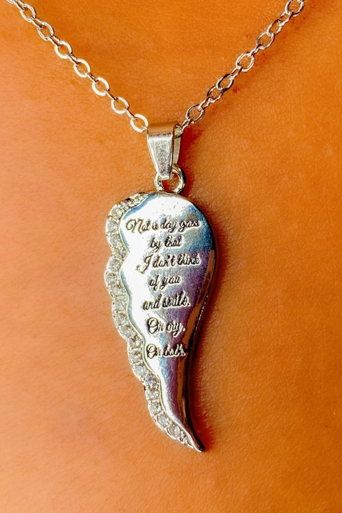 Remembrance Necklace Engraved Angel Wing Memorial Pendant