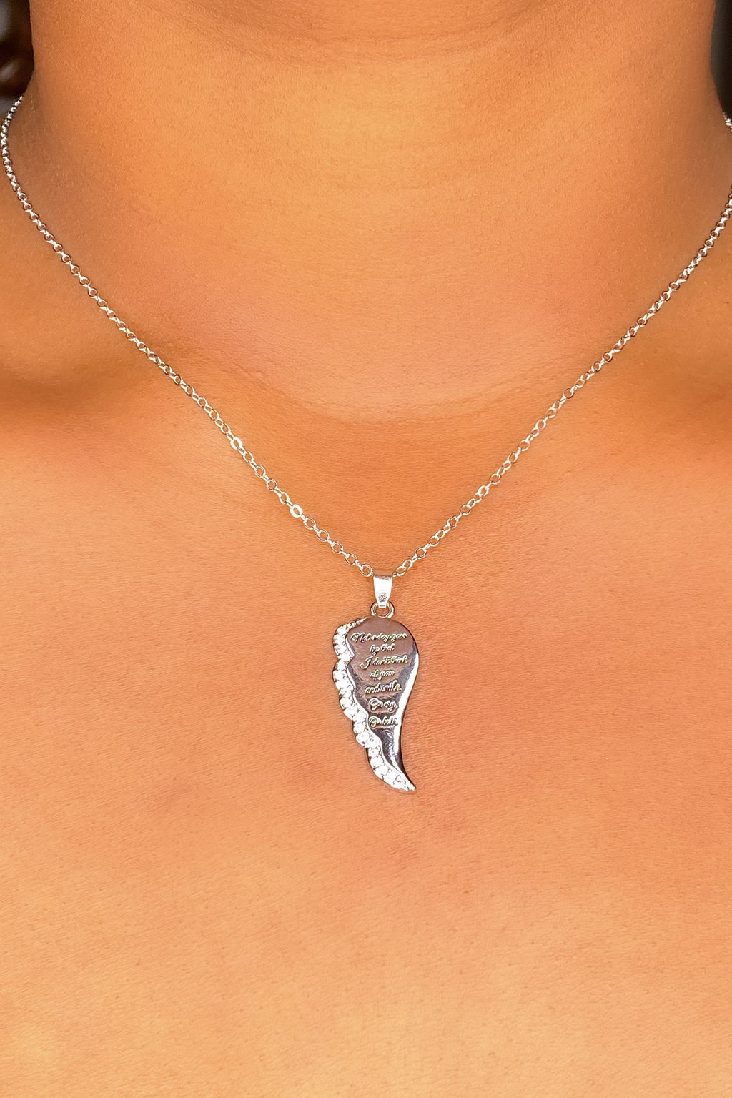 Remembrance Necklace Engraved Angel Wing Memorial Pendant