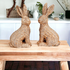 Resin Basket Weave Bunny Figurine Rattan Style Easter Decor 3 Color Options BandsCo Straps