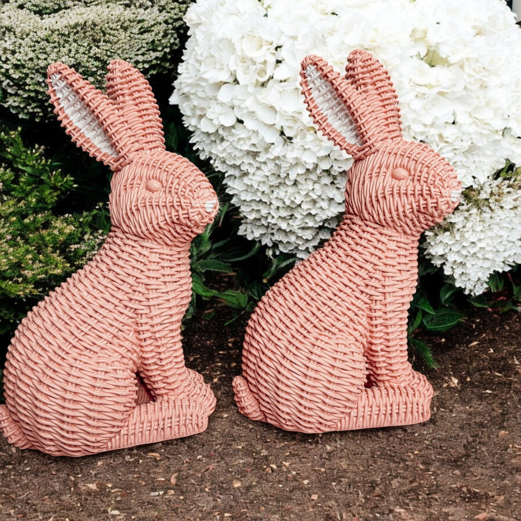 Resin Basket Weave Bunny Figurine Rattan Style Easter Decor 3 Color Options BandsCo Straps