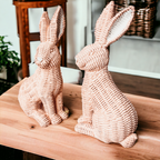 Resin Basket Weave Bunny Figurine Rattan Style Easter Decor 3 Color Options BandsCo Straps