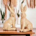 Resin Basket Weave Bunny Figurine Rattan Style Easter Decor 3 Color Options BandsCo Straps