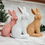 Resin Basket Weave Bunny Figurine Rattan Style Easter Decor 3 Color Options BandsCo Straps