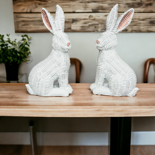 Resin Basket Weave Bunny Figurine Rattan Style Easter Decor 3 Color Options BandsCo Straps