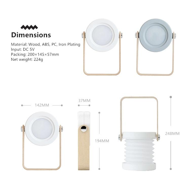 Retractable Bedroom Bedside Reading Light Folding Led Desk Lamp Wooden Handle Portable Lantern Light For Camping Emergency Lamps Decorative Table Lamp Cute Study Lamps for Bedroom Décor Stevvex