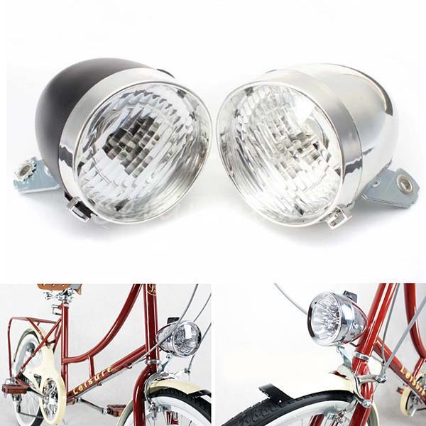 Retro Bicycle Retro Headlight Waterproof Perspective Strong Body Warning Safety Headlight Classical Cool Silver/Black Cycling Bicycle Headlight Retro Front Vintage Bike Light Night Riding Safety Head Lamp Stevvex