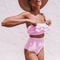 Retro Blue White Striped High Waist Bikini Lady Swimwear Women Swimsuit Female Ruffle Swim Bathing Suit  Piece Vintage High Waist Bikini Set Ruffled Swimsuits For Women Bathing Suits Stevvex