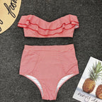 Retro Blue White Striped High Waist Bikini Lady Swimwear Women Swimsuit Female Ruffle Swim Bathing Suit  Piece Vintage High Waist Bikini Set Ruffled Swimsuits For Women Bathing Suits Stevvex